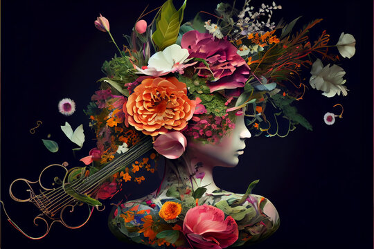 Music concept as flowers generative art