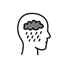 depression doodle icon, vector color line illustration