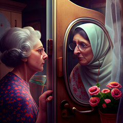 woman looking her mom