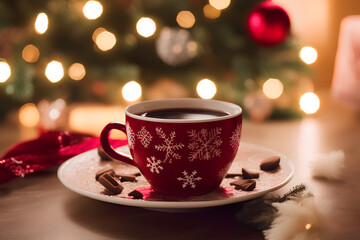 Fototapeta premium Christmas cup of hot chocolate (Generative AI)