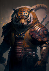Fototapeta na wymiar Tiger samurai generative art