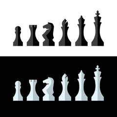 Collection of chess figures black and white background