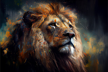 Lion made of oil paint generative art