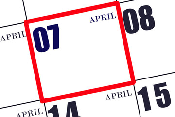 Daily calendar for 8 April. Spring month, day of the year concept.