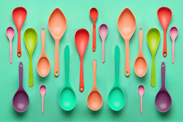 Different colored plastic spoons. Generative AI