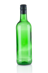 Empty wine bottle close up on a white background