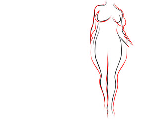 Vector conceptual fat overweight obese female vs slim fit healthy body after weight loss or diet with muscles thin young woman isolated. Fitness, nutrition or fatness obesity, health silhouette shape