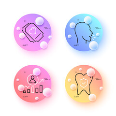 Love ticket, Career ladder and Cough minimal line icons. 3d spheres or balls buttons. Dental insurance icons. For web, application, printing. Heart, Manager results, Coronavirus symptom. Vector