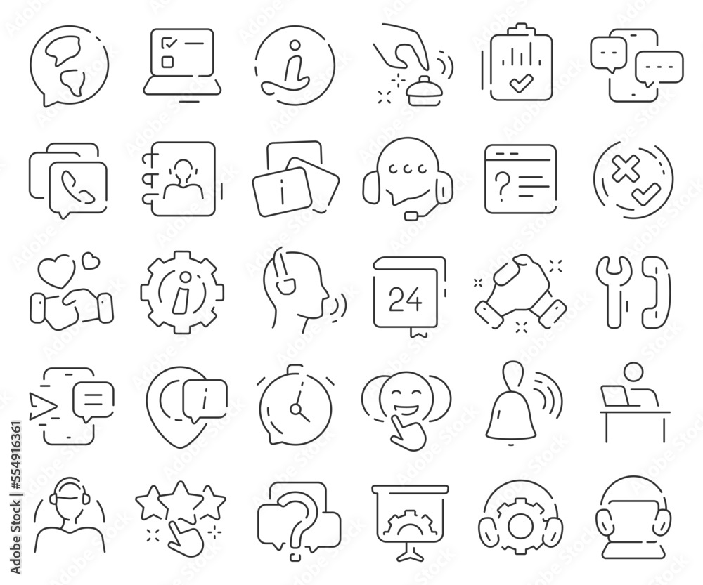 Poster support service line icons collection. thin outline icons pack. vector illustration eps10