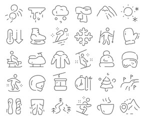 Winter vacation line icons collection. Thin outline icons pack. Vector illustration eps10