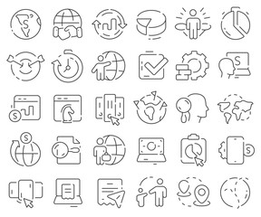 Global business line icons collection. Thin outline icons pack. Vector illustration eps10