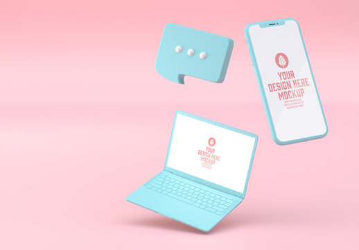 Computer and Mobile 3D Soft Pop Concept Mockup