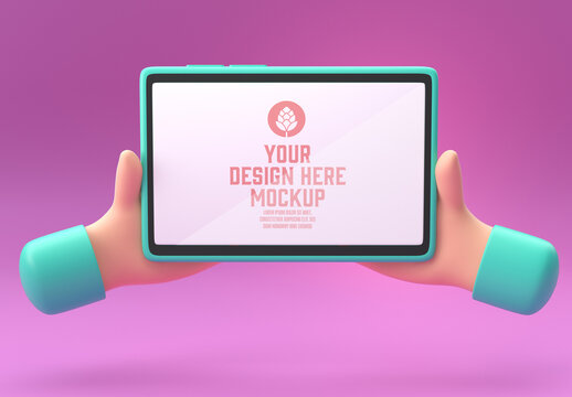 Comic Tablet Style With Hands Mockup 