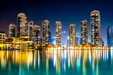 Night panoramic view of Dubai city in UAE