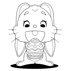 Bunny with Easter egg coloring book page.vector illustration isolated on white background.