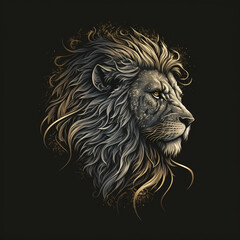 Lion logo in gold color on black background - Generated by Generative AI