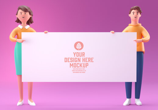 Woman and ManHolding Whiteboard Mockup