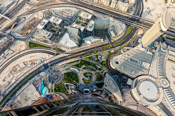 Panoramic top view of Dubai in UAE. Modern arab city architecture