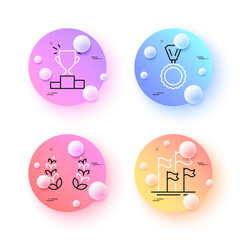 Winner podium, Laurel wreath and Medal minimal line icons. 3d spheres or balls buttons. Flags icons. For web, application, printing. Competition results, Laureate reward, Winner. Success. Vector