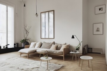 Fototapeta na wymiar Warn and cozy scandinavian and minimalist interior design 