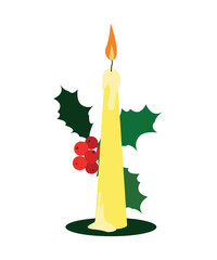 Flat style Christmas candle isolated on white background.
