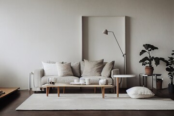Scandinavian and japandi style living room interior design 