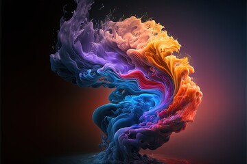  a colorful liquid swirl in the shape of a human head on a black background with a red. Generative AI