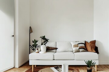 Scandinavian living room interior  detail with a sofa 