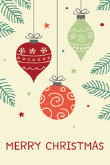 Hand drawn Christmas balls. Design of a greeting card. Vector illustration