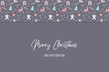 Christmas decorations on a background with wishes. Xmas greeting card. Vector