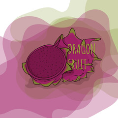 Ripe dragon fruit in purple color with cartoon design for fruit advertising template
