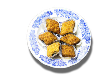 Fried Makrout or makroud - Algerian semolina, dates and honey sweets, traditional North Africa sweet food for islam