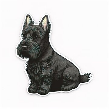 recommend clip art:  a black dog sticker sitting on a white surface with a white background and a black outline of a dog. Generative AI