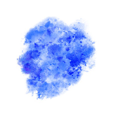 Fototapeta premium Abstract blue watercolor splash background with drops. Grunge paint textured spot design element.
