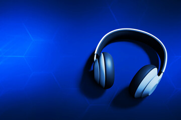 Fototapeta na wymiar Headphones 3d illustration on blue background
