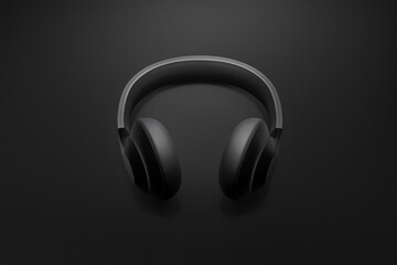 Fototapeta na wymiar Headphones 3d illustration on black background