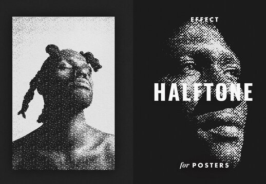 Bitmap Halftone Poster Photo Effect Mockup