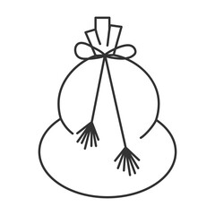 Vector black and white illustration. A bag of gifts.