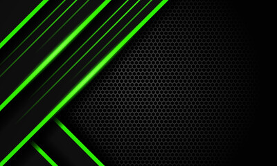 Futuristic Gaming Background with a hexagon pattern design with black and dark green colors © StudioHaxe