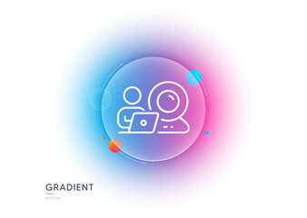 Video conference line icon. Gradient blur button with glassmorphism. Online training sign. Webcam presentation symbol. Transparent glass design. Video conference line icon. Vector