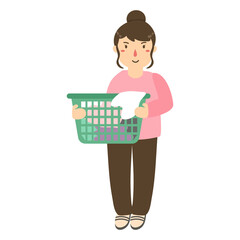 woman washes clothes flat illustration