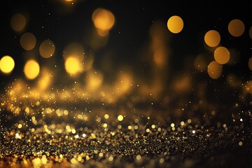 Fototapeta na wymiar Blurred gold defocused lights and glitter abstract Generative AI background with copy space for celebration 