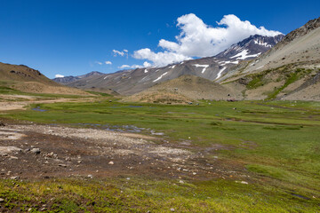 Fototapeta premium Landscape at Paso Vergara - crossing the border from Chile to Argentina while traveling South America