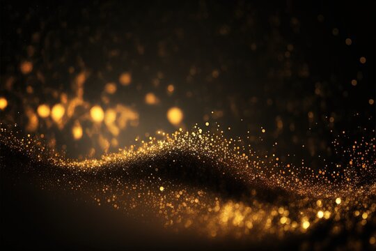 Blurred gold defocused lights and glitter abstract Generative AI background with copy space for celebration 