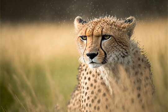 cheetah in the savannah Generative AI wildlife shot with copy space