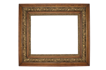 Large ornate oak wood and gold leaf frame isolated