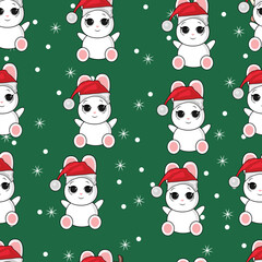 Cute Christmas seamless pattern with cute bunny