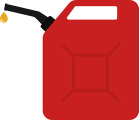 Can of fuel. Canister with gasoline. Red jerrycan with fuel. Icon of jerry for diesel and petrol. Flat cartoon icon vector.