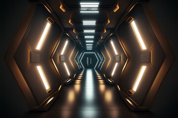 Fototapeta premium Neon futuristic sci fi corridor Generative AI