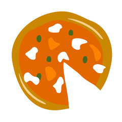 illustrazione con parte di pizza Margherita e olive senza spicchio su sfondo trasparente